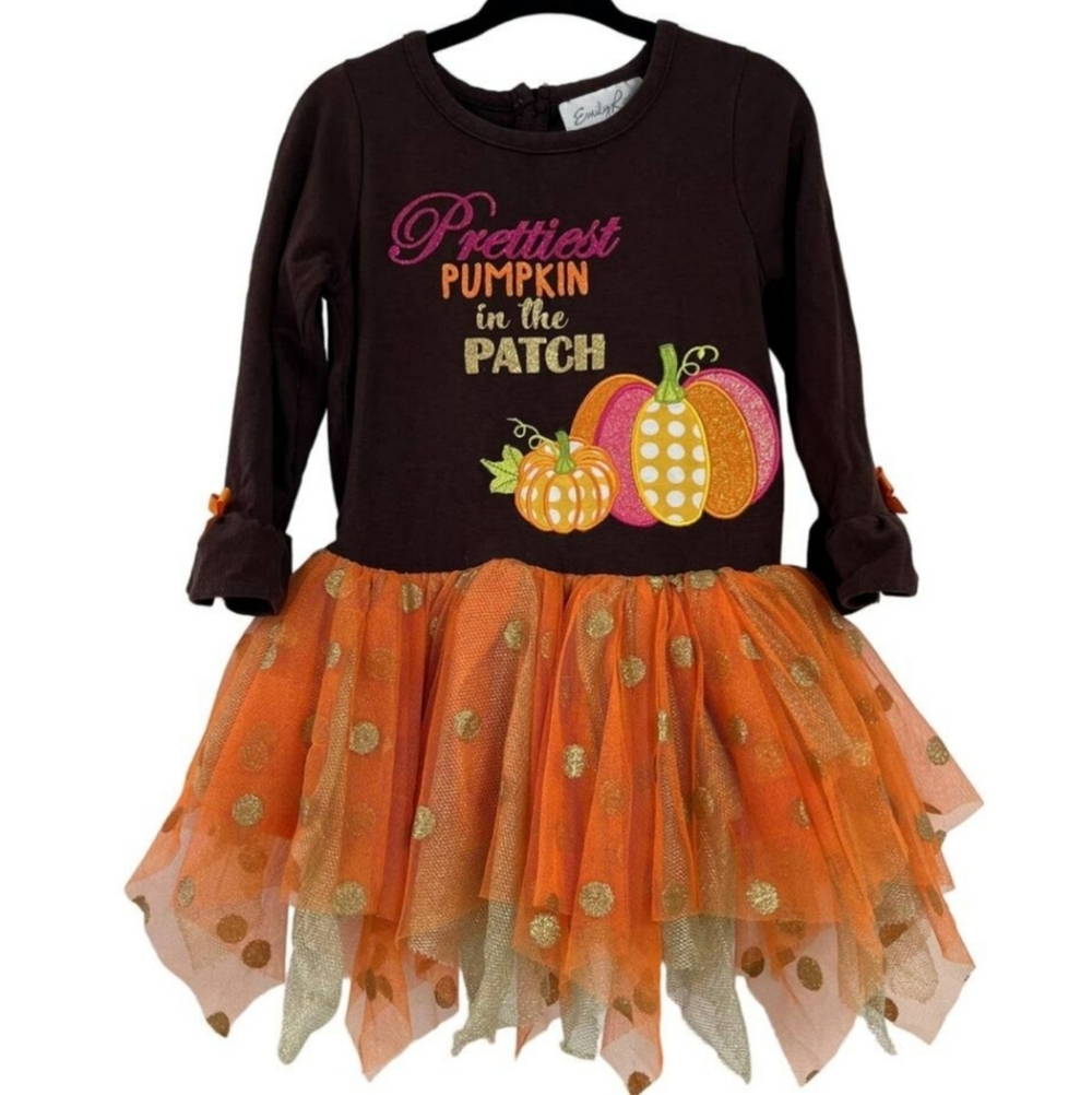 Emily Rose Pumpkin Patch Dress Brown and Orange 18M
